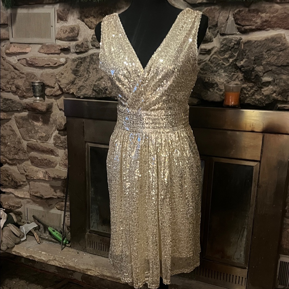 Gold Sequin Ruched Sheath Dress for Cocktail
